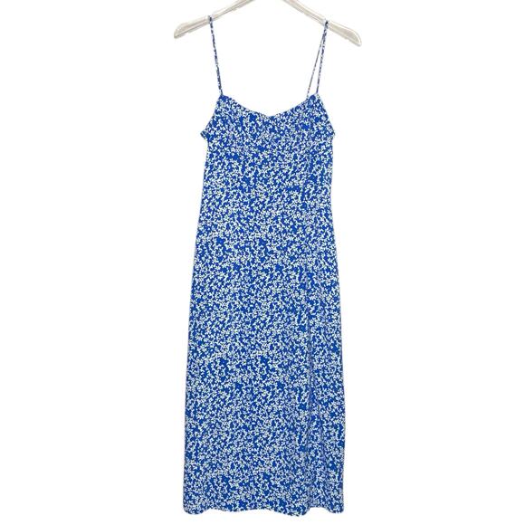 Zara M Womens Blue White Floral Print Corset Lace Up Back Midi Sundress Y2K - Picture 1 of 10